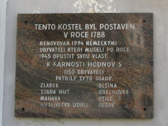 pamětní deska renovace kostela Hodňov